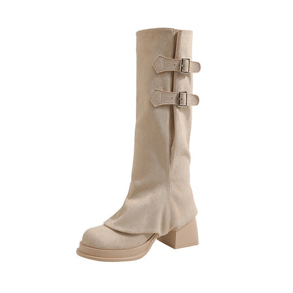 Removable Pile Style Boots Thick High Heel Platform High Leg Boot