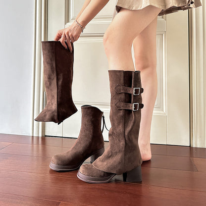 Removable Pile Style Boots Thick High Heel Platform High Leg Boot